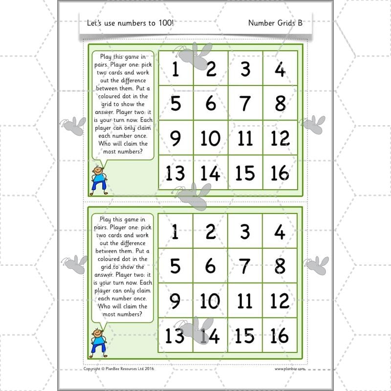 PlanBee Let's use numbers to 100 - Year 1 Maths resource pack