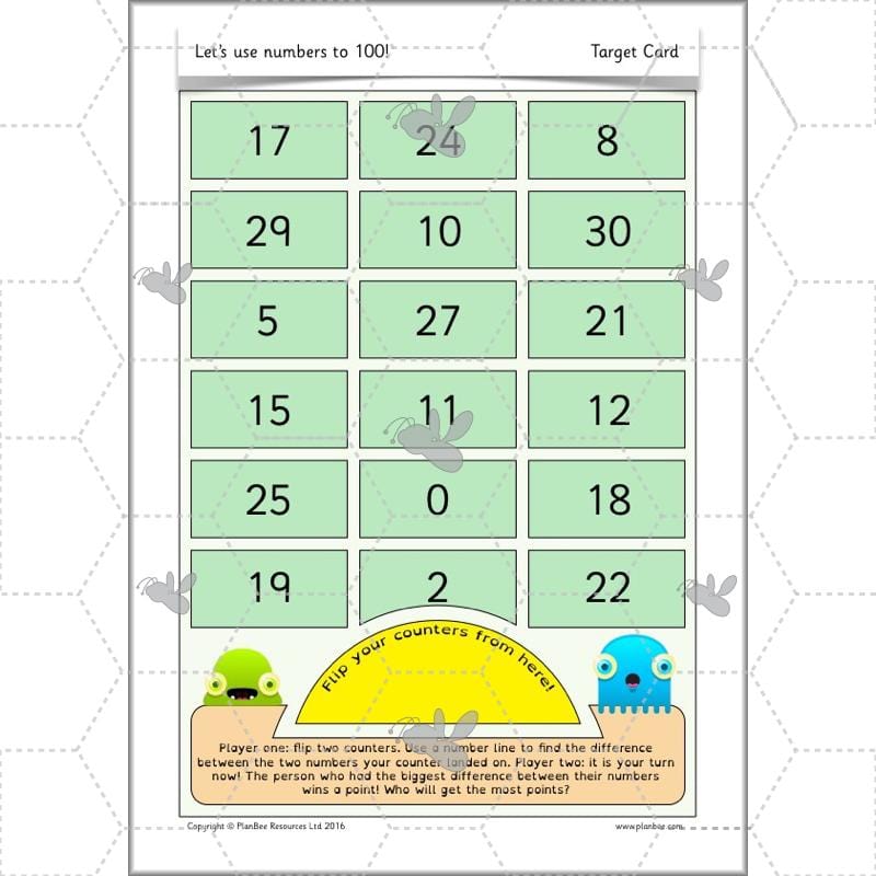 PlanBee Let's use numbers to 100 - Year 1 Maths resource pack