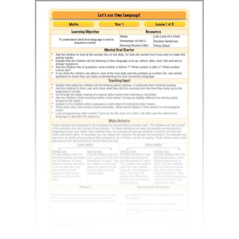 PlanBee Time Language Year 1 Maths lesson | KS1 Maths Plans