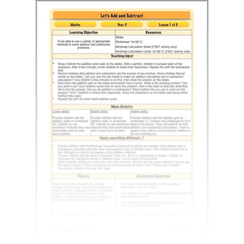 PlanBee Let's Add and Subtract: Maths Lesson Plans and Resources Year 3