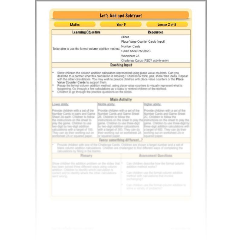 PlanBee Let's Add and Subtract: Maths Lesson Plans and Resources Year 3