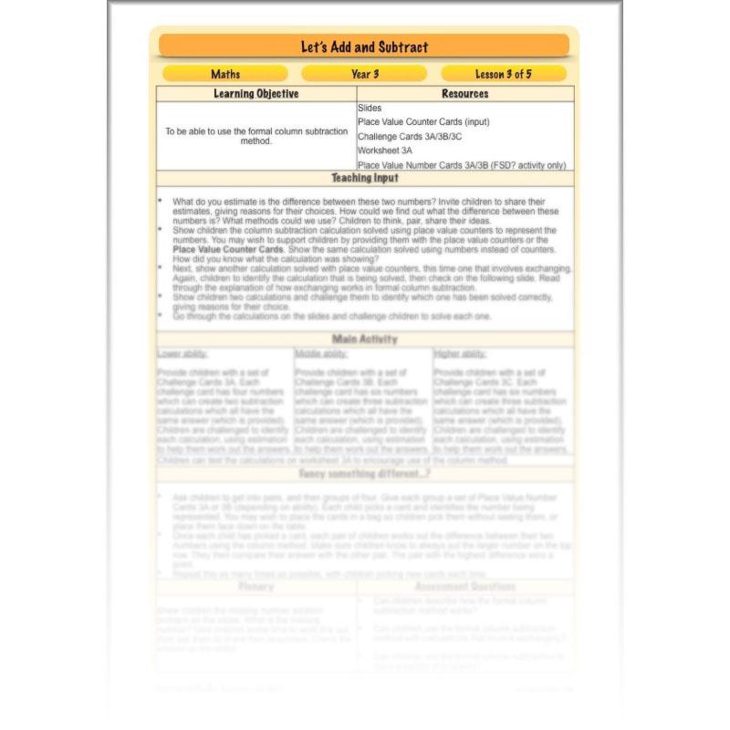 PlanBee Let's Add and Subtract: Maths Lesson Plans and Resources Year 3