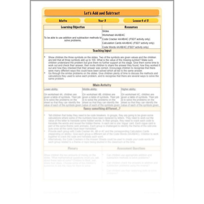 PlanBee Let's Add and Subtract: Maths Lesson Plans and Resources Year 3