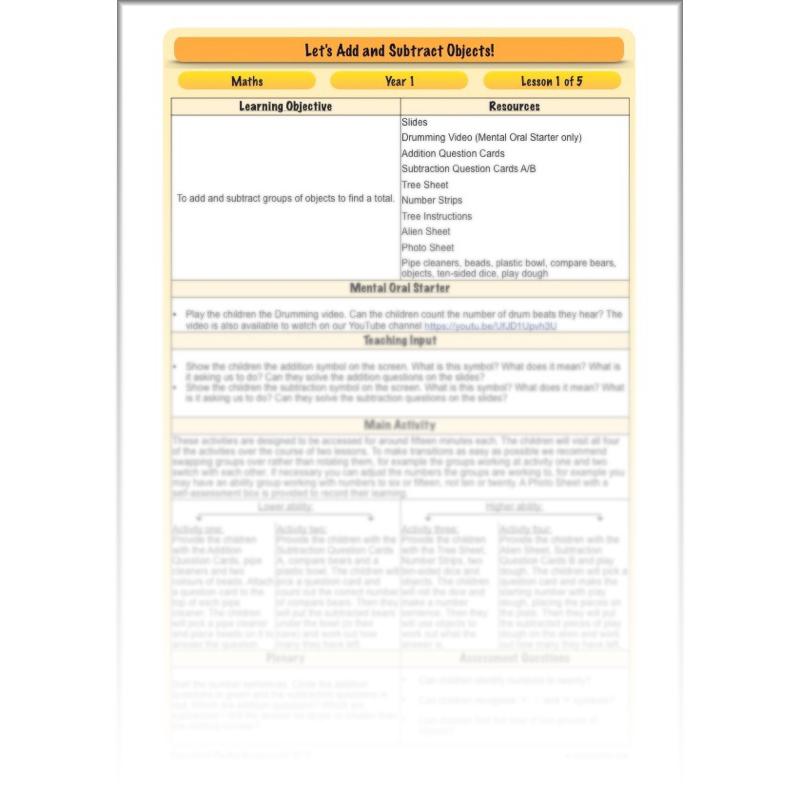 PlanBee Let’s add and subtract objects - KS1 maths number plans