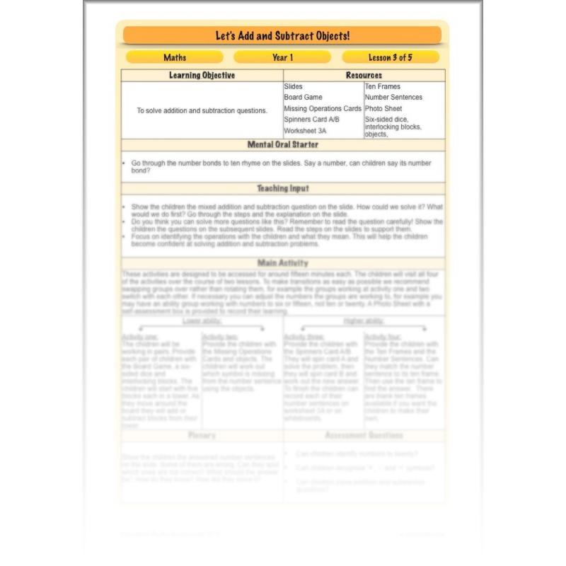 PlanBee Let’s add and subtract objects - KS1 maths number plans