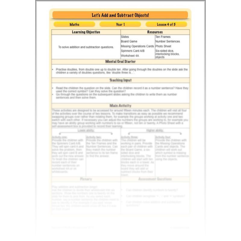PlanBee Let’s add and subtract objects - KS1 maths number plans