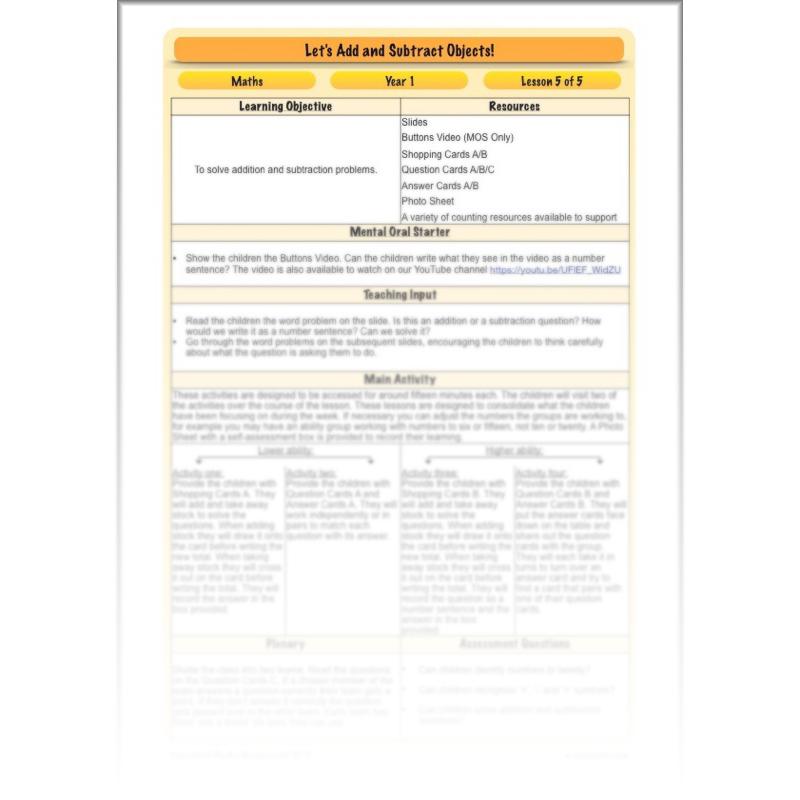 PlanBee Let’s add and subtract objects - KS1 maths number plans