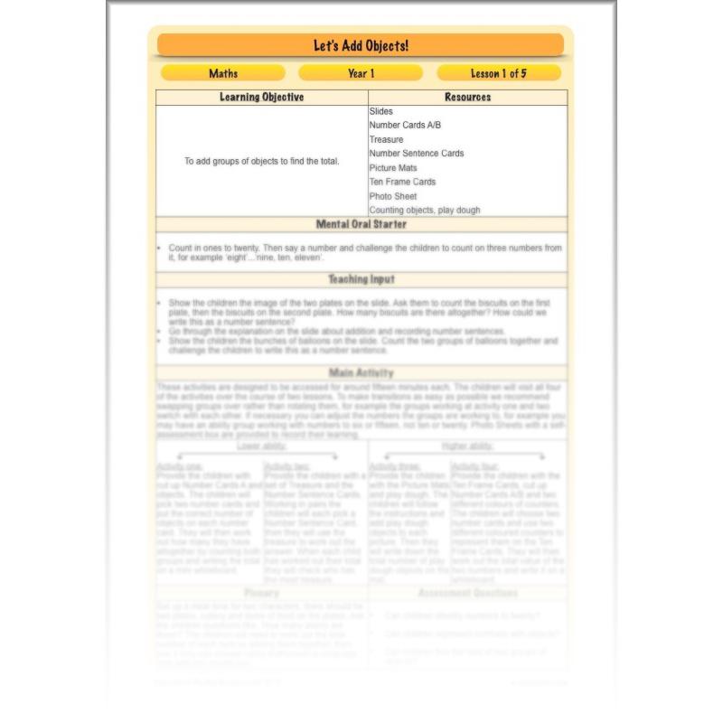 PlanBee Year 1 Addition to 20 Adding Objects Maths by PlanBee