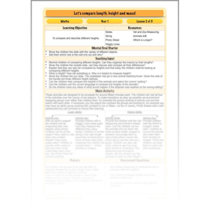 PlanBee Let's compare length, height and mass - KS1 Maths Resources and Plans