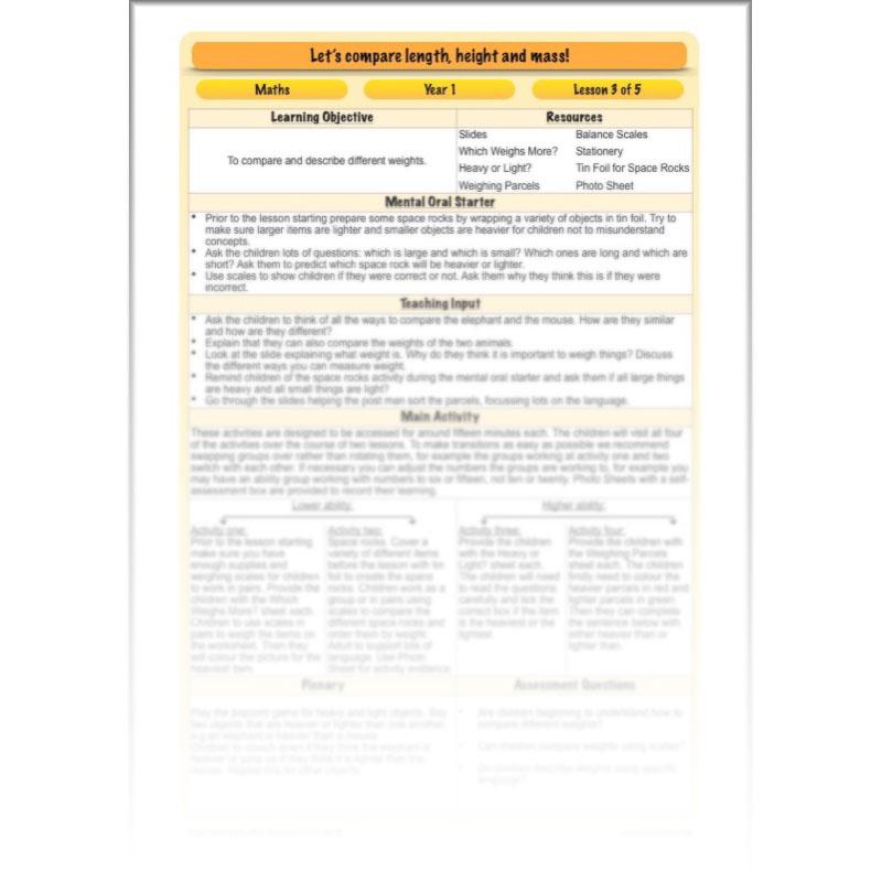 PlanBee Let's compare length, height and mass - KS1 Maths Resources and Plans