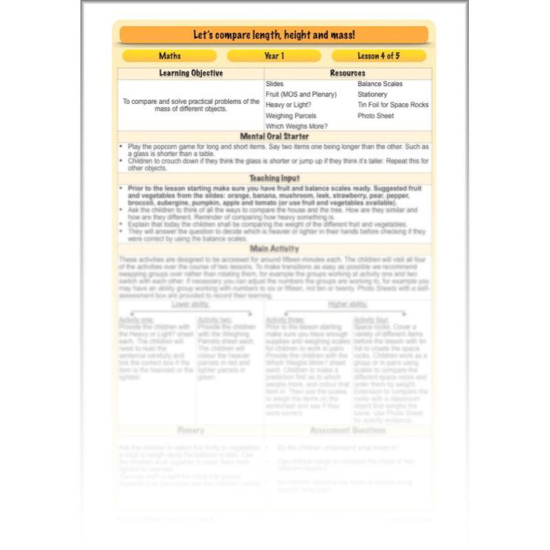 PlanBee Let's compare length, height and mass - KS1 Maths Resources and Plans