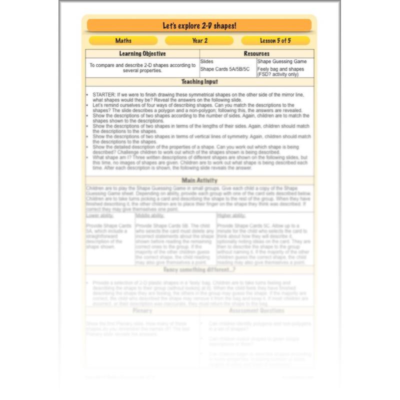PlanBee Properties of Shapes Year 2 Maths Lessons by PlanBee
