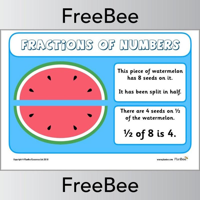 1/2 of 8 FREE Fractions of Numbers Display Posters by PlanBee