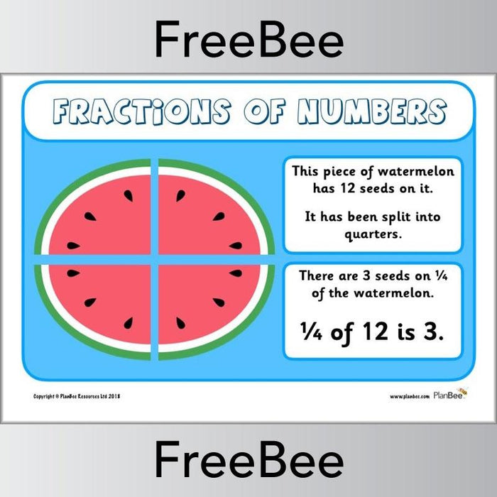 1/4 of 12 FREE Fractions of Numbers Display Posters by PlanBee