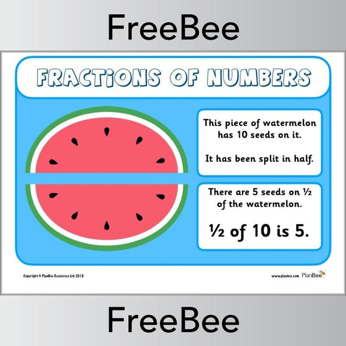 1/2 of 10 FREE Fractions of Numbers Display Posters by PlanBee