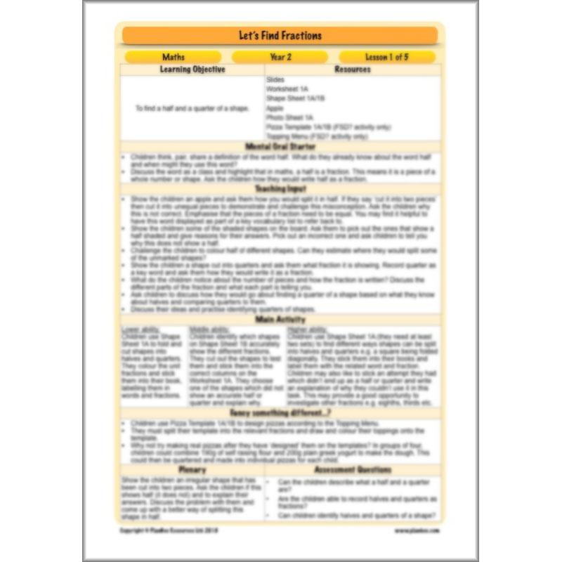 PlanBee Let's Find Fractions - Year 2 Maths - Measurement Planning