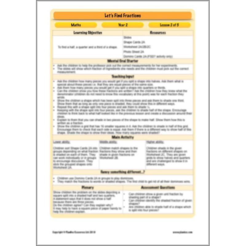 PlanBee Let's Find Fractions - Year 2 Maths - Measurement Planning