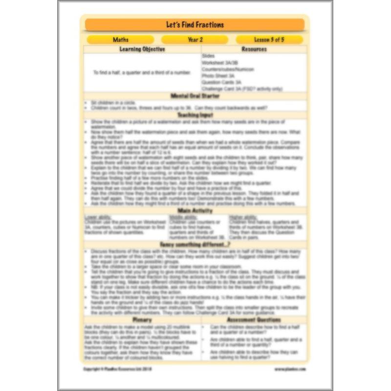 PlanBee Let's Find Fractions - Year 2 Maths - Measurement Planning