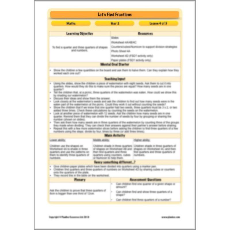 PlanBee Let's Find Fractions - Year 2 Maths - Measurement Planning