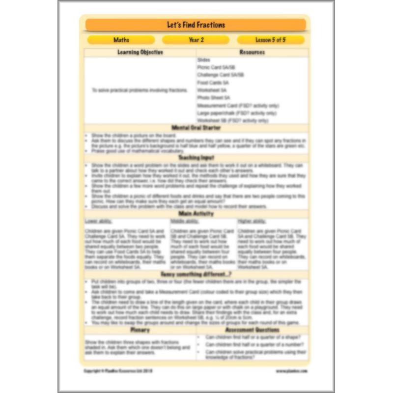 PlanBee Let's Find Fractions - Year 2 Maths - Measurement Planning