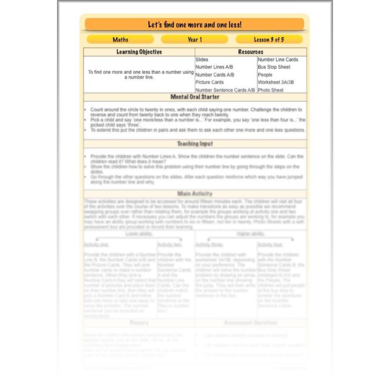 PlanBee Let’s find one more and one less - KS1 Maths planning and resources