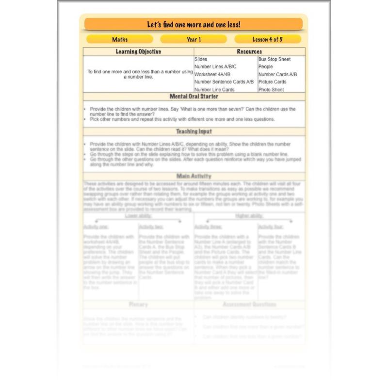 PlanBee Let’s find one more and one less - KS1 Maths planning and resources