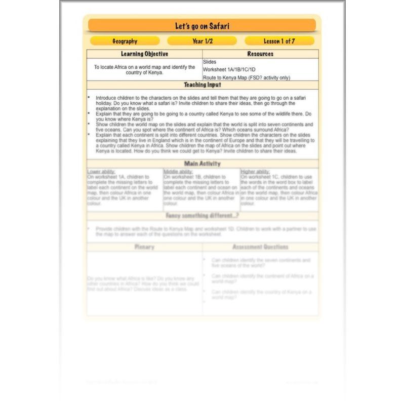 PlanBee Let's go on Safari: Kenya KS1 Geography Lesson Plans