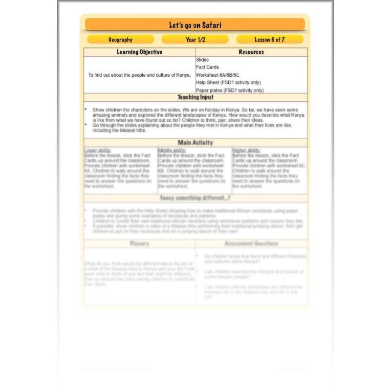PlanBee Let's go on Safari: Kenya KS1 Geography Lesson Plans