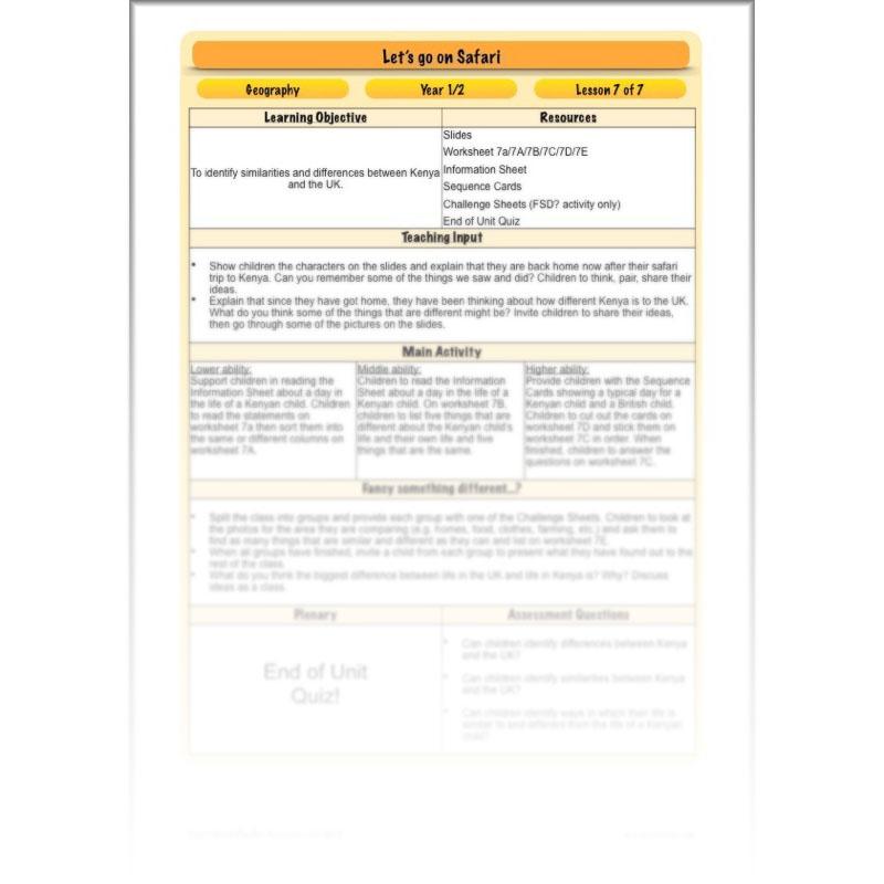 PlanBee Let's go on Safari: Kenya KS1 Geography Lesson Plans