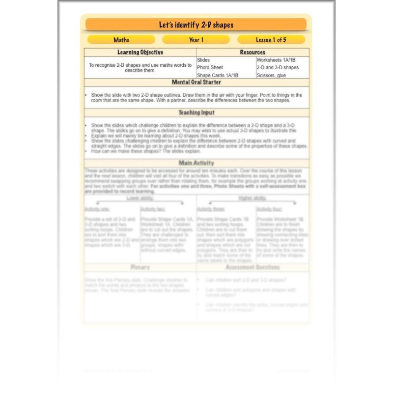 PlanBee Names of 2D shapes Year 1 Maths by PlanBee