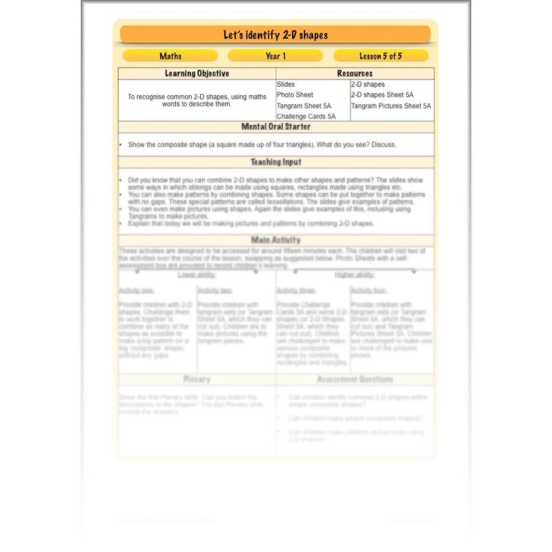 PlanBee Names of 2D shapes Year 1 Maths by PlanBee