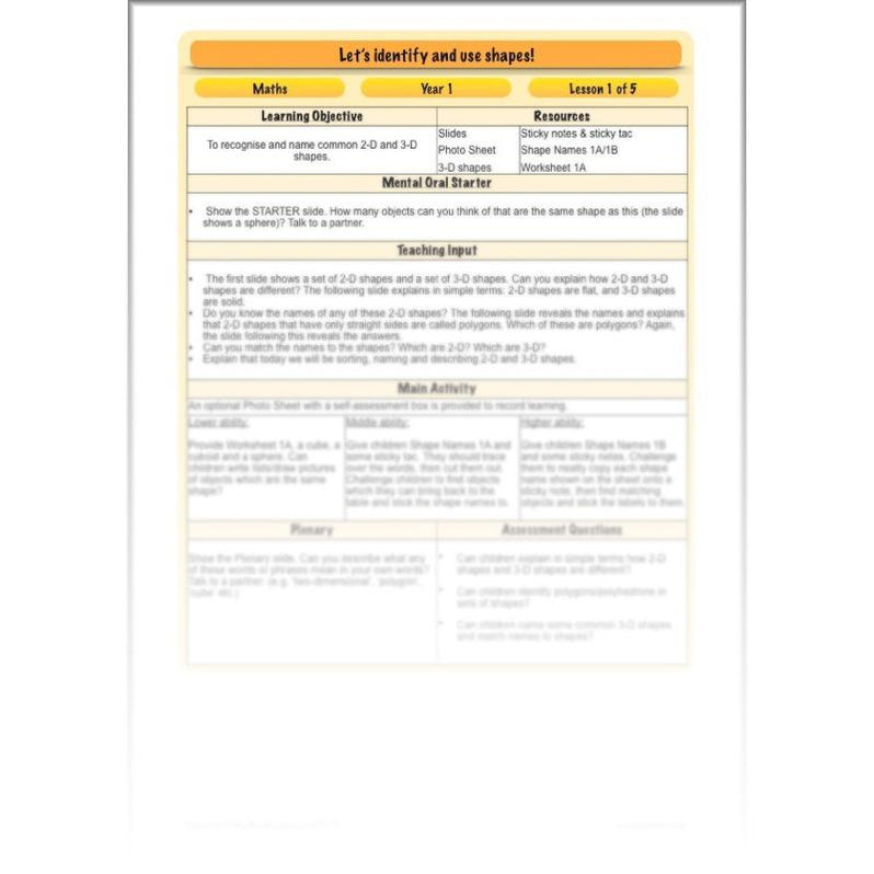Identify Properties of Shapes Year 1 Maths by PlanBee
