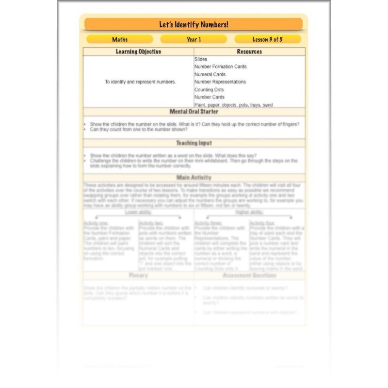 PlanBee Identify Numbers 1-20 Year 1 Maths by PlanBee