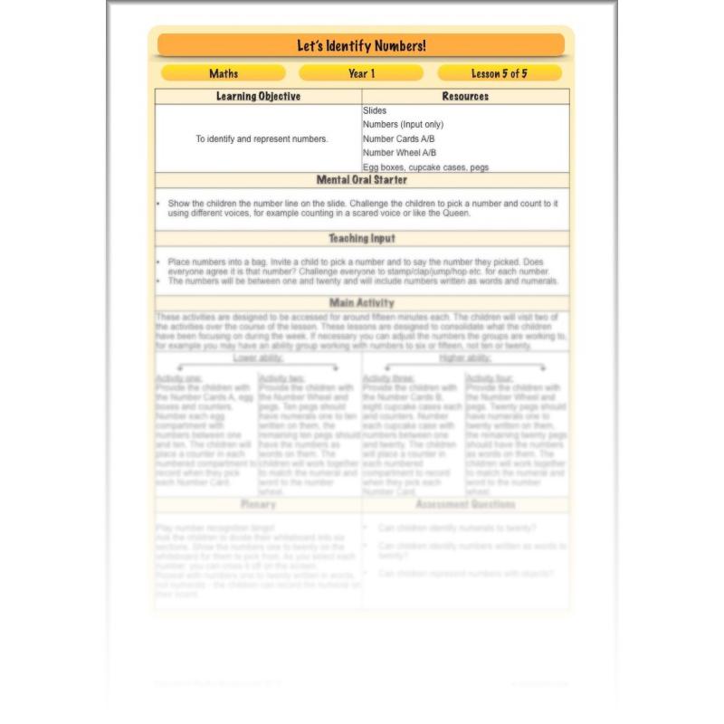 PlanBee Identify Numbers 1-20 Year 1 Maths by PlanBee