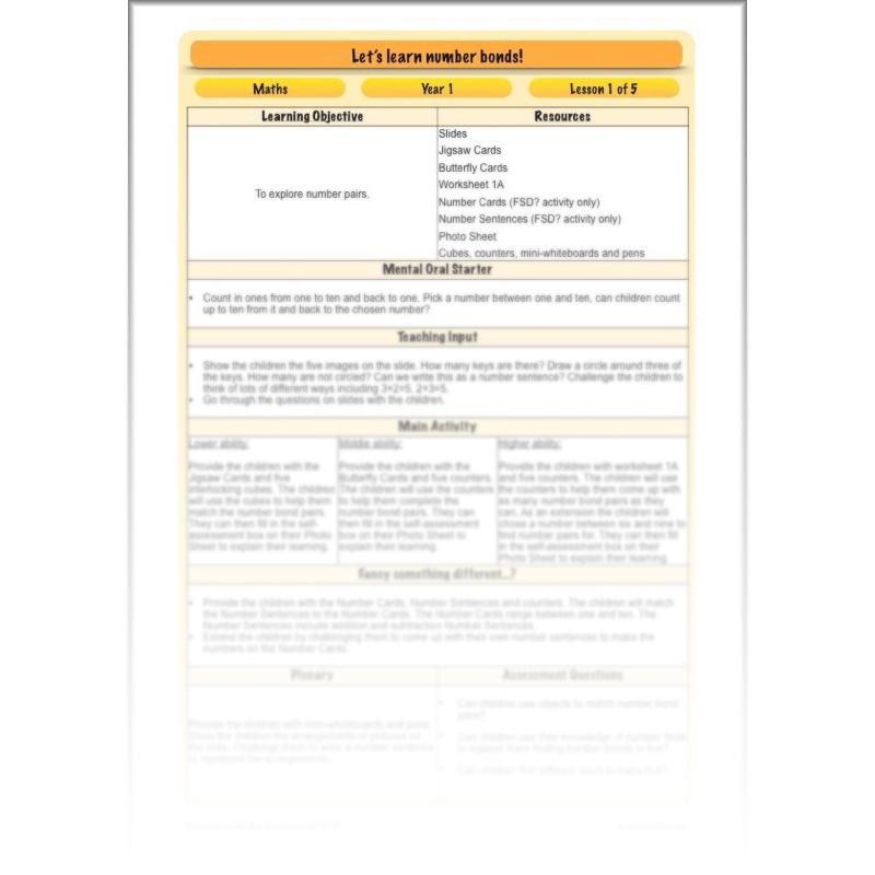 PlanBee Let’s learn number bonds - KS1 complete planning