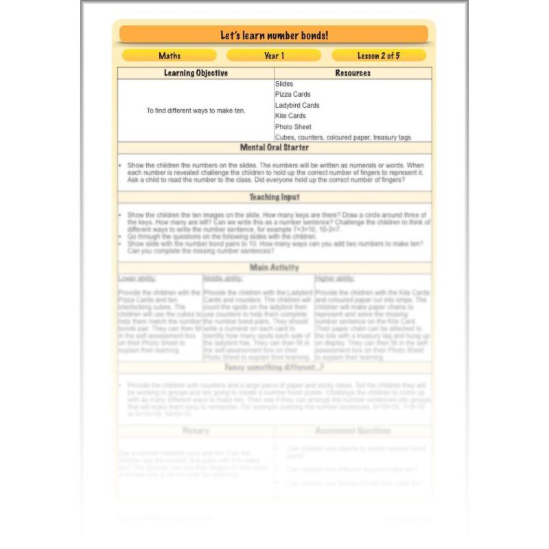 PlanBee Let’s learn number bonds - KS1 complete planning