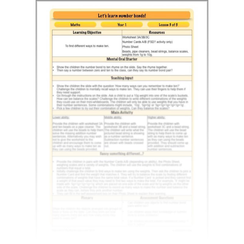 PlanBee Let’s learn number bonds - KS1 complete planning