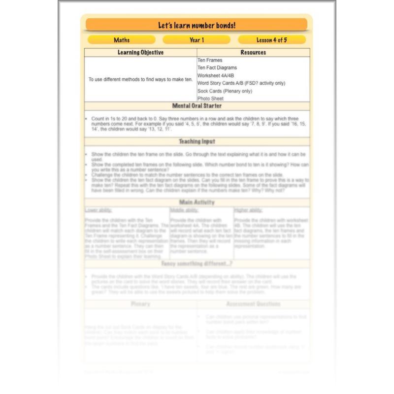 PlanBee Let’s learn number bonds - KS1 complete planning