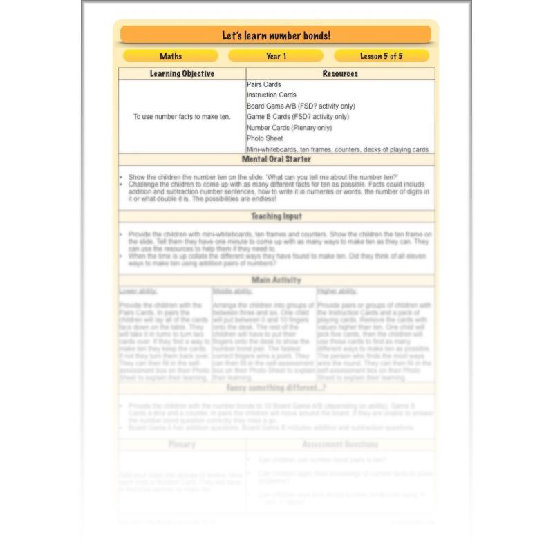 PlanBee Let’s learn number bonds - KS1 complete planning
