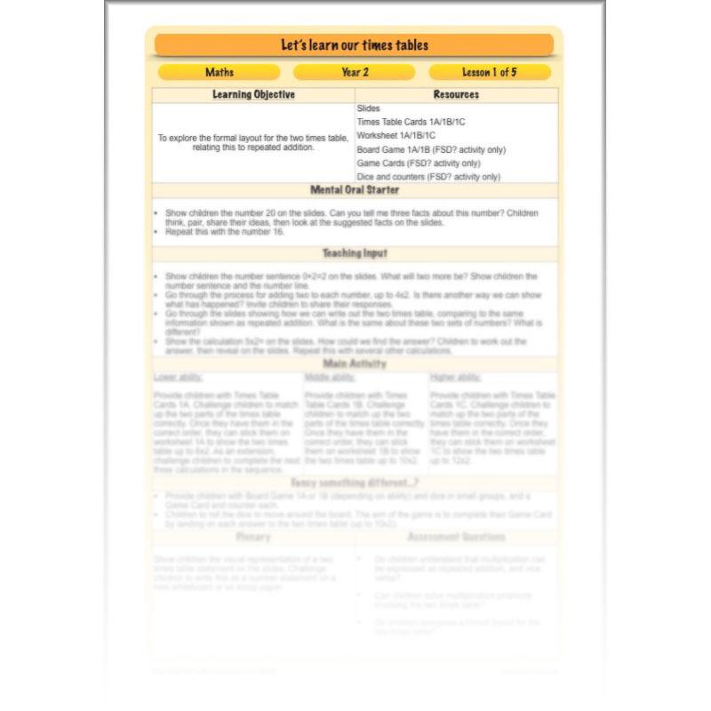 PlanBee Let's Learn our Times Tables - Maths Lessons Year 2 Multiplication