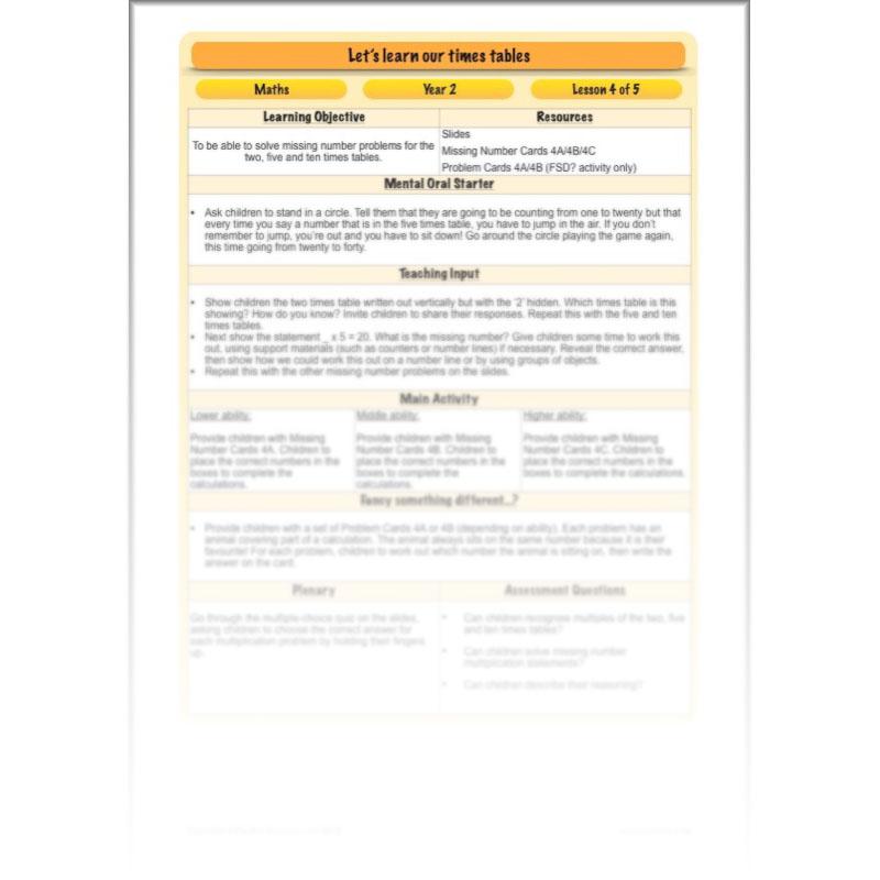 PlanBee Let's Learn our Times Tables - Maths Lessons Year 2 Multiplication