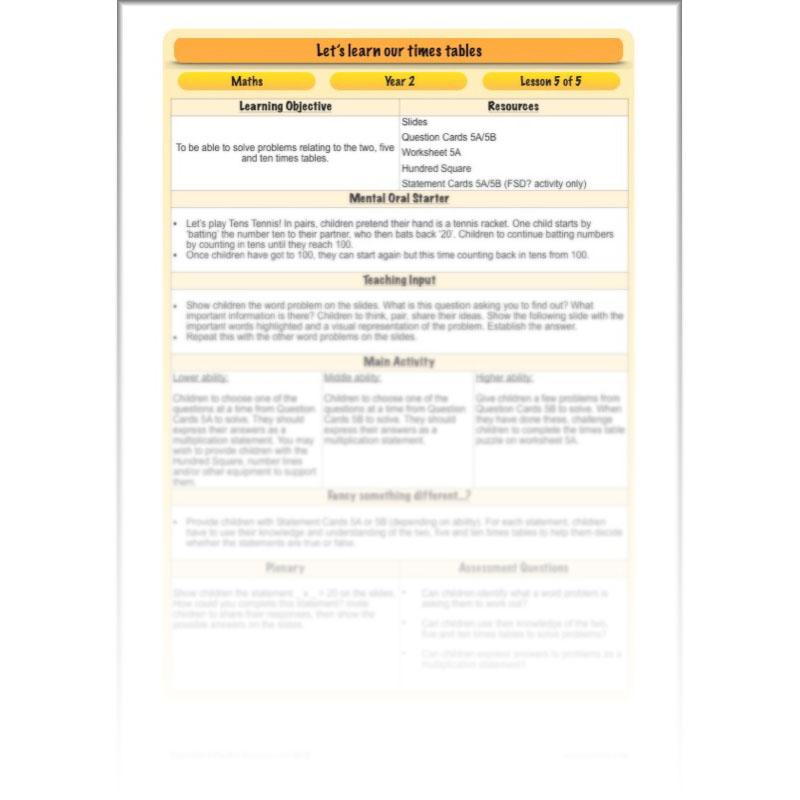 PlanBee Let's Learn our Times Tables - Maths Lessons Year 2 Multiplication