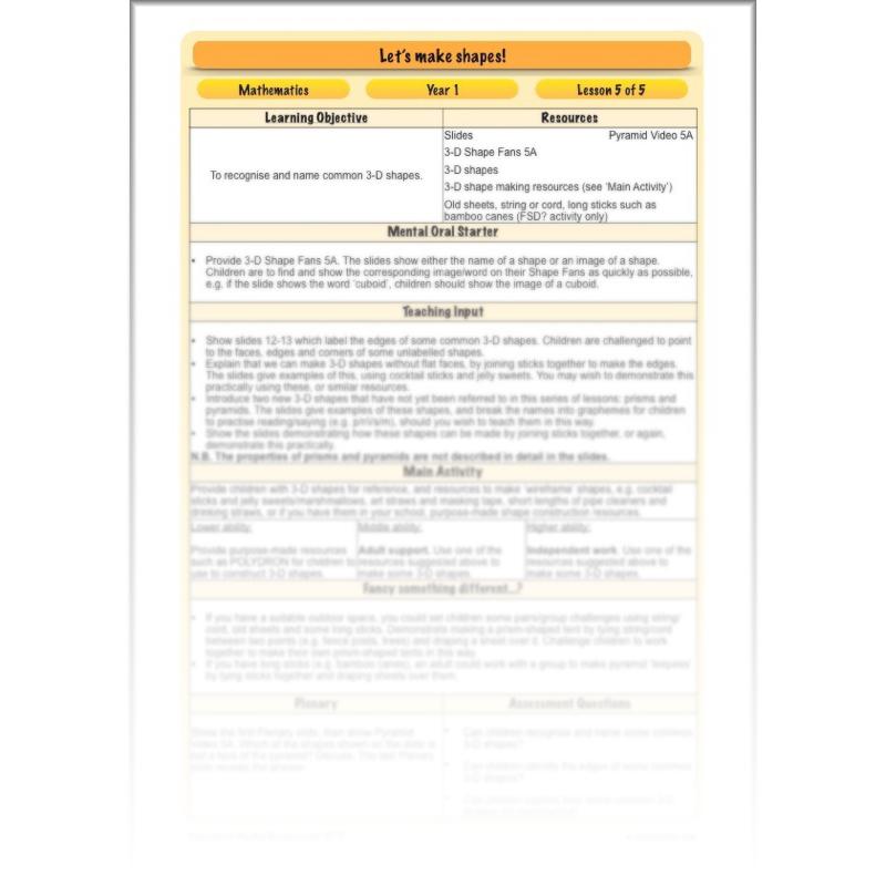 PlanBee Make Shapes Year 1 Shape Maths Lessons | PlanBee