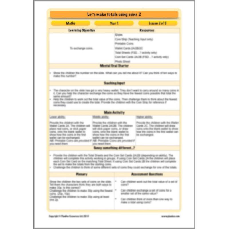 PlanBee Let’s make totals using coins 2 -  Year 1 Key Stage 1 Maths planning