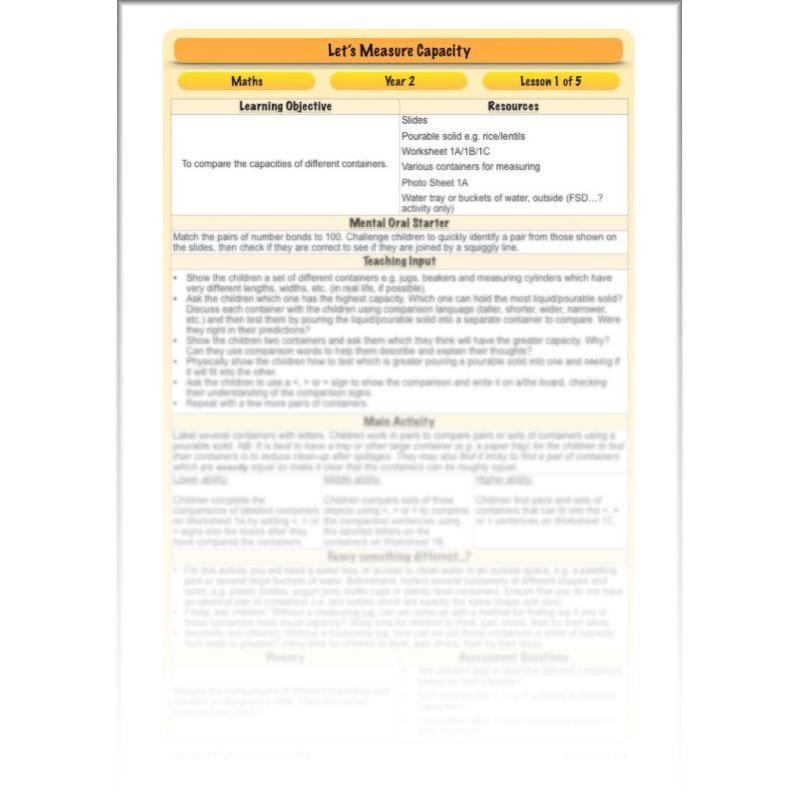 PlanBee Let's measure capacity - Year 2 Maths planning and resources