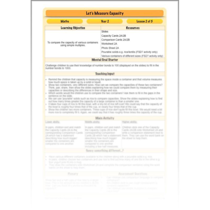 PlanBee Let's measure capacity - Year 2 Maths planning and resources