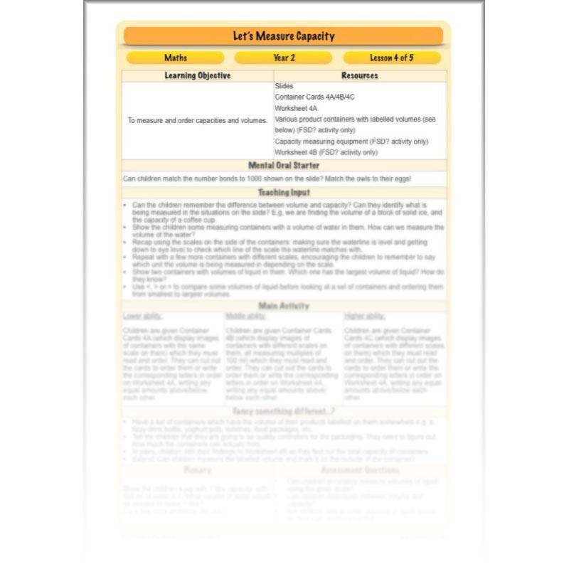 PlanBee Let's measure capacity - Year 2 Maths planning and resources