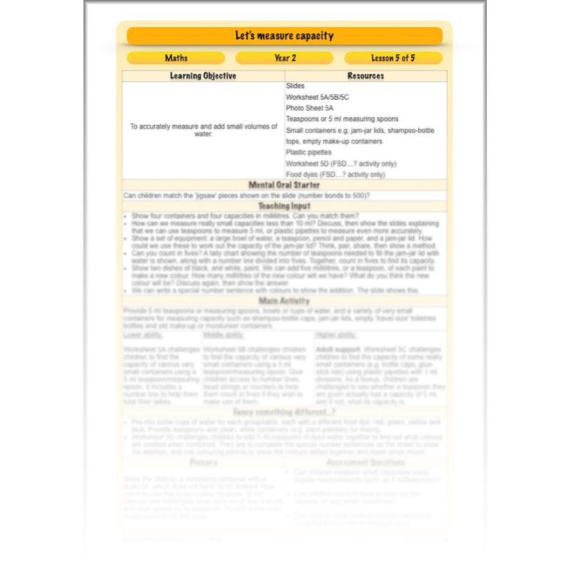 PlanBee Let's measure capacity - Year 2 Maths planning and resources