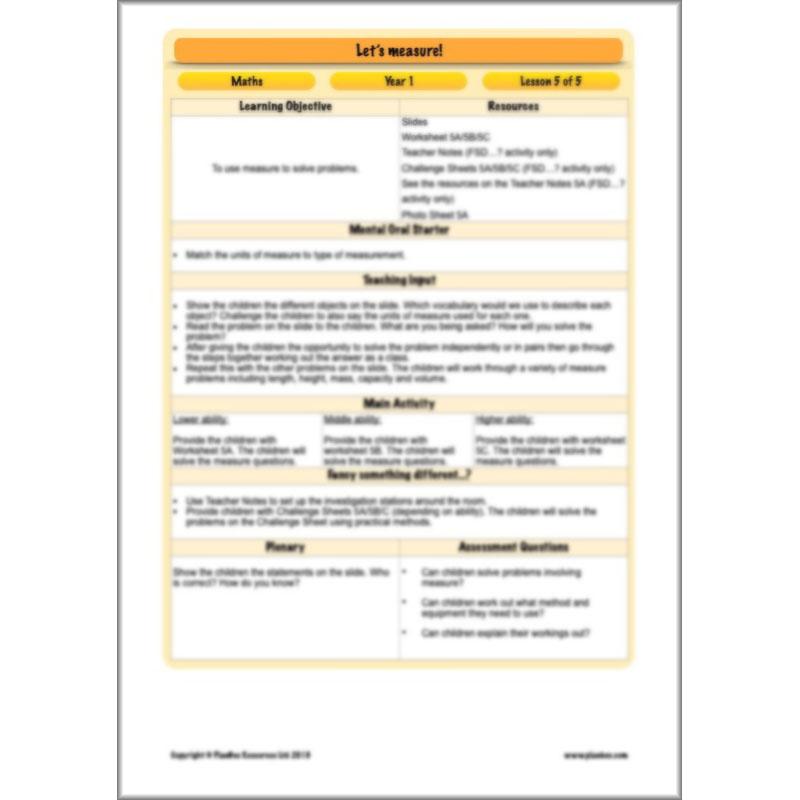 PlanBee Let’s Measure Year 1 Maths Planning