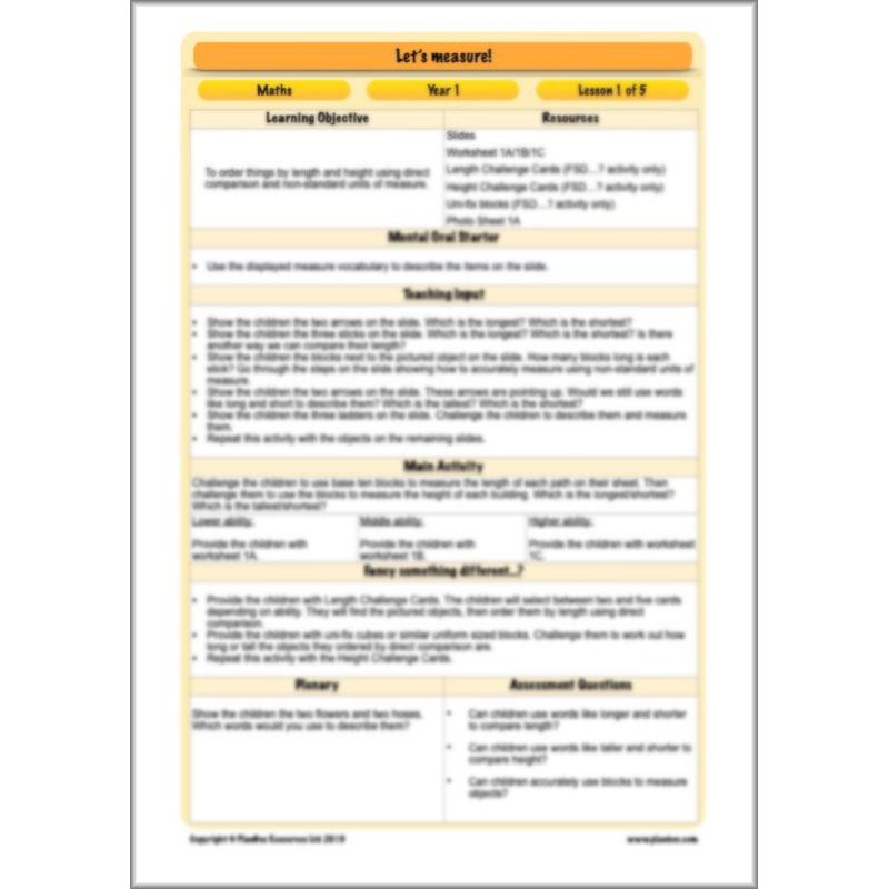 PlanBee Let’s Measure Year 1 Maths Planning